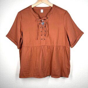 Old Navy Rust Lace-Up Baby Doll Top Size Medium NWT